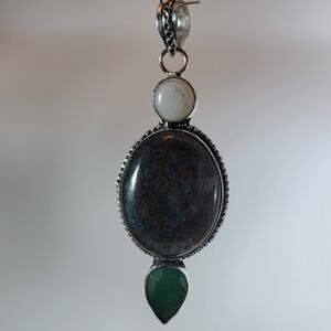 Handmade Silver Pendant With Jasper Green Aventurine & Flashy Moonstone Gemstone